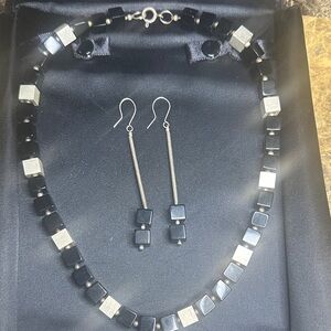 Elegant Black Onyx and Sterling Silver Necklace and Earring Set